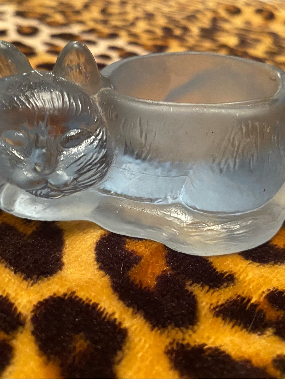Small Frosted Glass Cat candle Holder